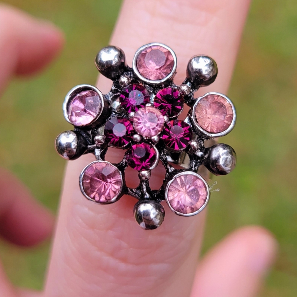 Purple Pink Plush Gemstone Silver Ring One Size Fits All - Picture 1 of 10